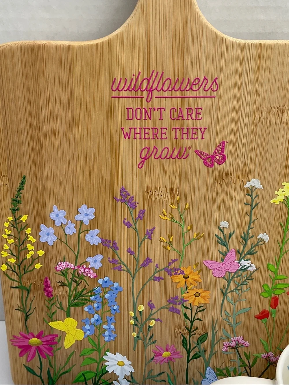 Dolly Wildflowers Bamboo Board & Floral Mug Gift Set with Blue Butterfly Towel